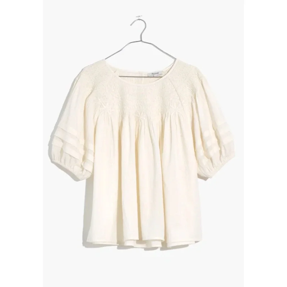 Madewell Embroidered Puff Sleeve Blouse Small White Cotton Boho Peasant Top
